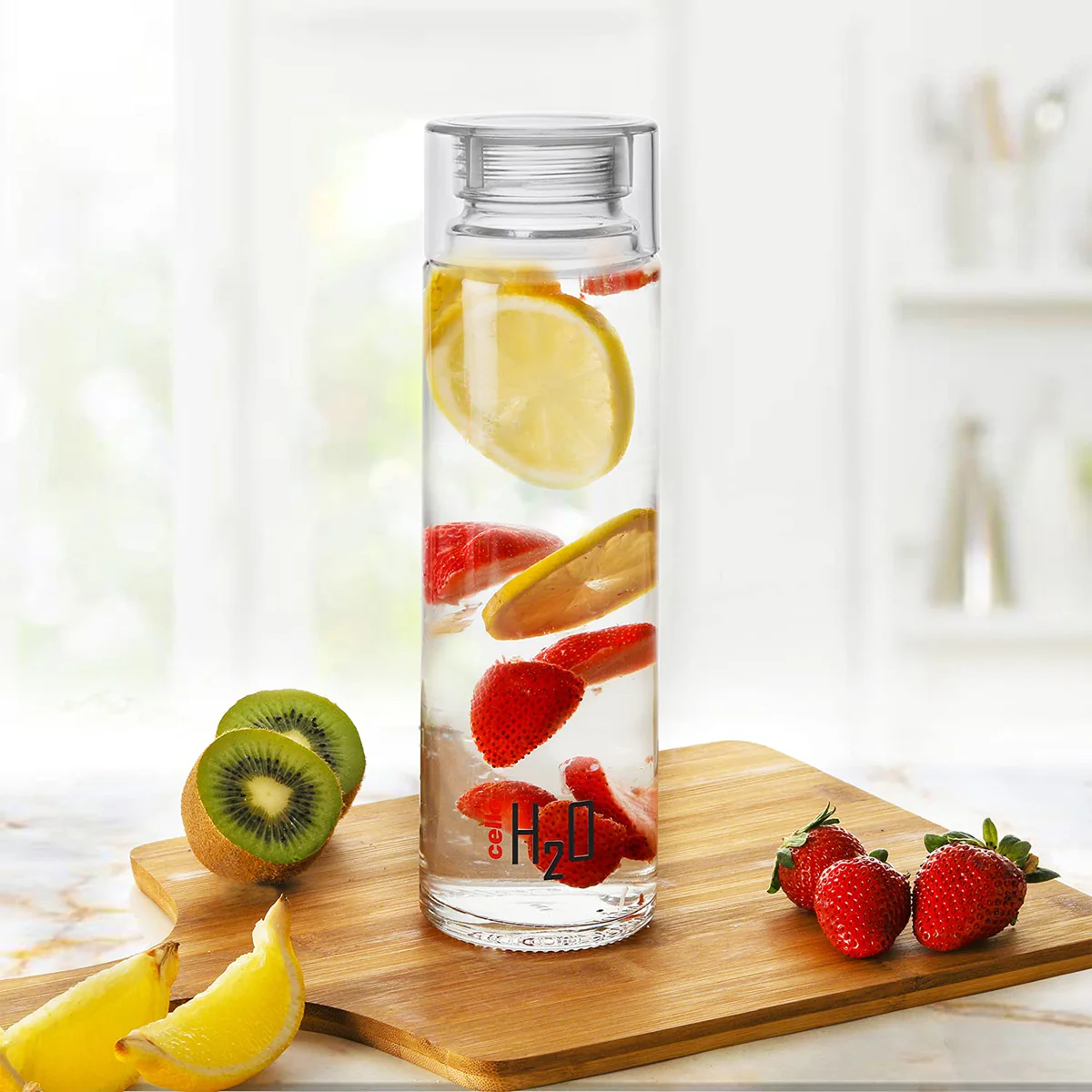 AM0665 CELLO PREMIUM H2O Glass Fridge Water Bottle with Plastic Cap 920ml - Image 5