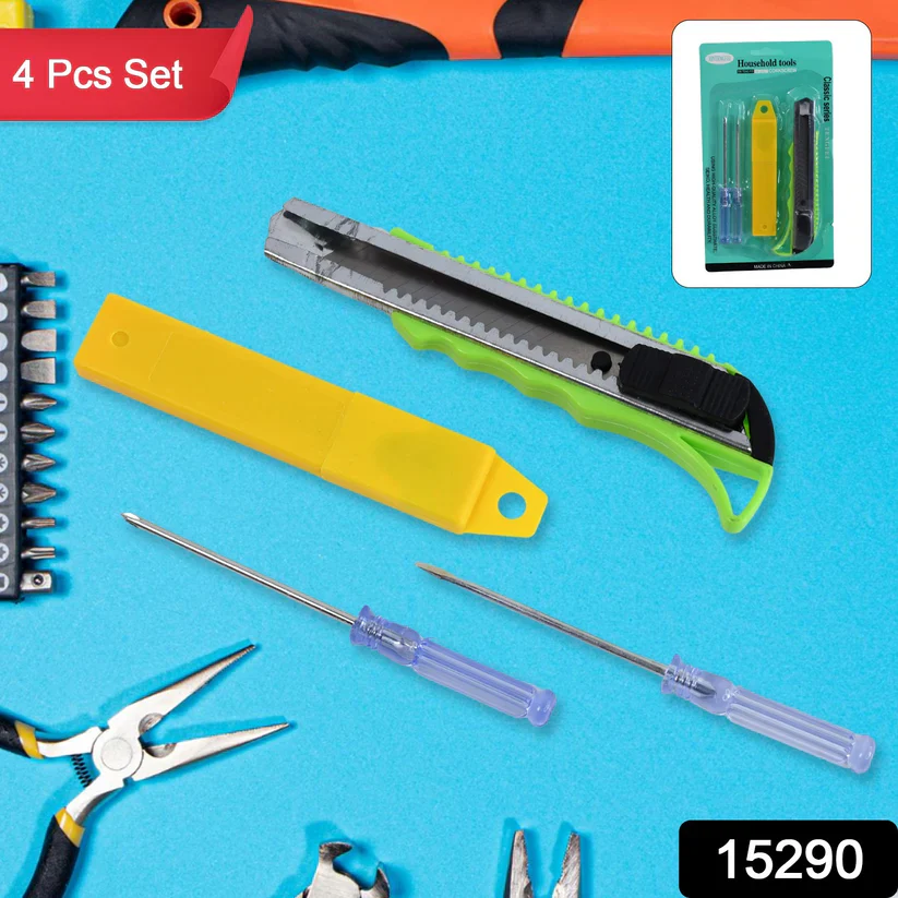 15290 Heavy Duty Working Cutter Knife with replacement blade, 2 Screwdriver Hand Tool (4 Pc Set) - Image 2