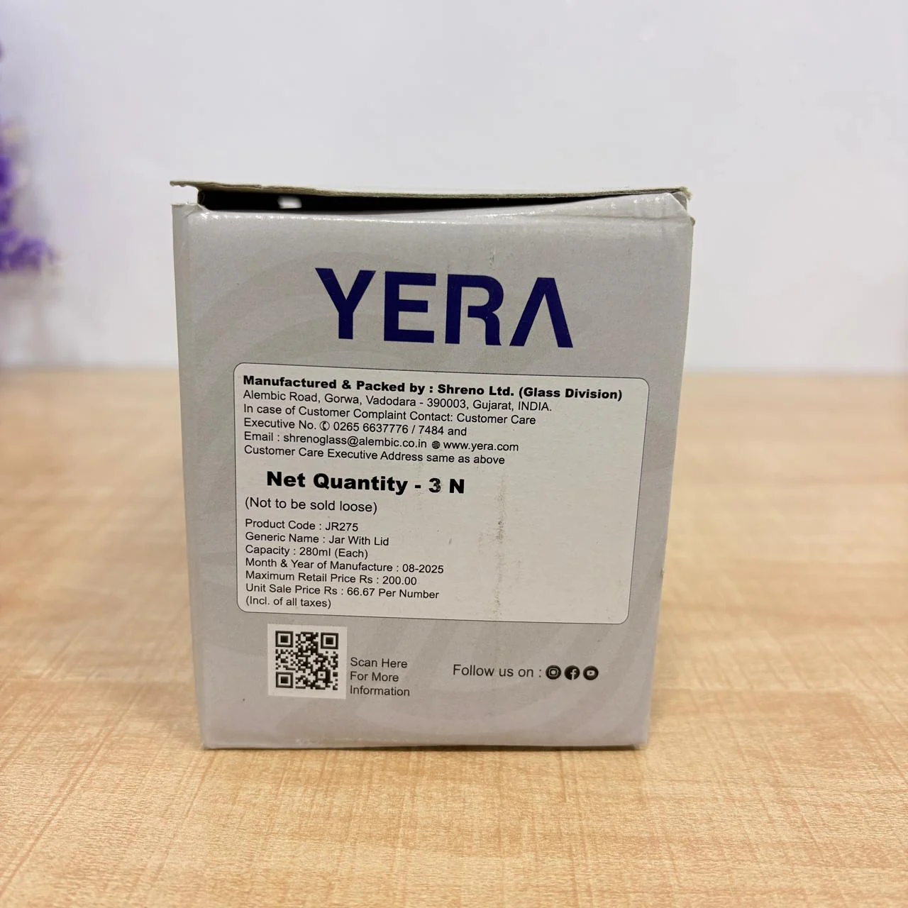 3568 YERA Pop Fruit Printed Glass Jar with Lid Set, 280ml, Pack of 3 - Image 4
