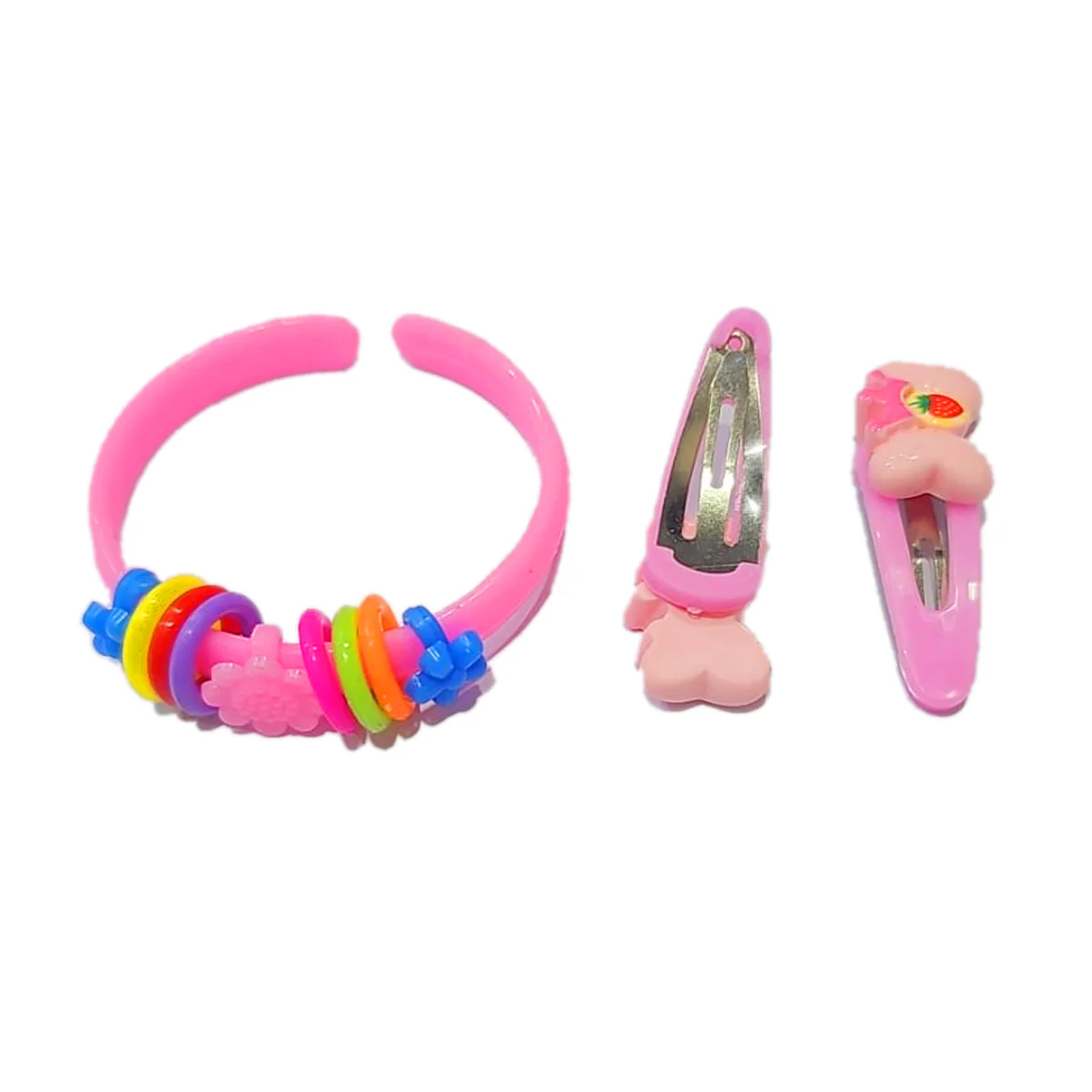 AM1037 Lovely Kids Hair Accessories Sets, Iron Plastic Snap Hair Clips and Bangles, with Girl Resin, Mixed Color - Image 3