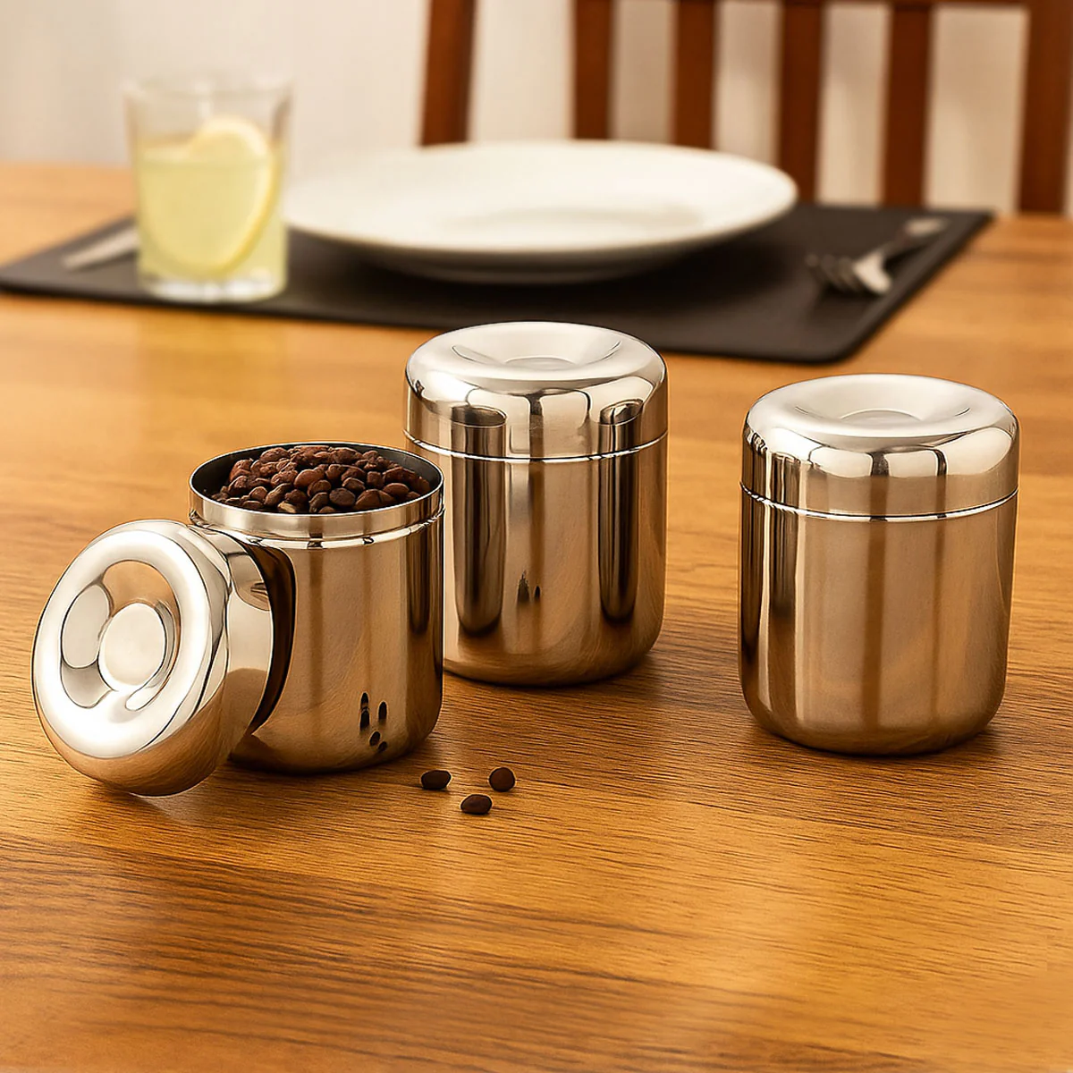 AM6009 Madhuram Stainless Steel Tea Sugar & Coffee Container (Pack of 3)