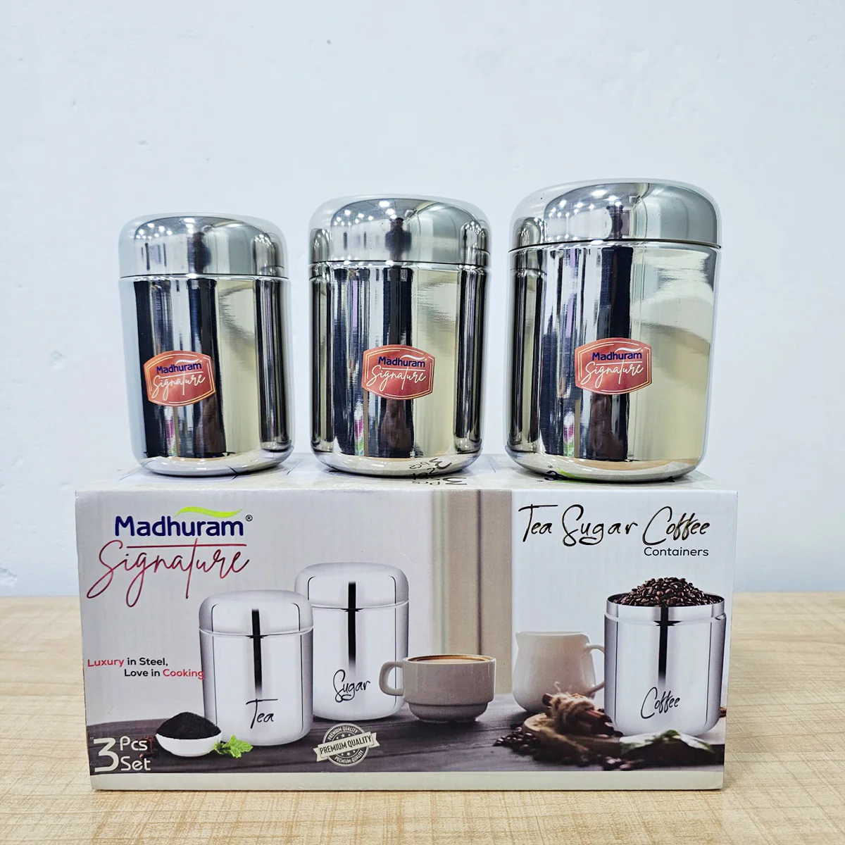 AM6009 Madhuram Stainless Steel Tea Sugar & Coffee Container (Pack of 3) - Image 8