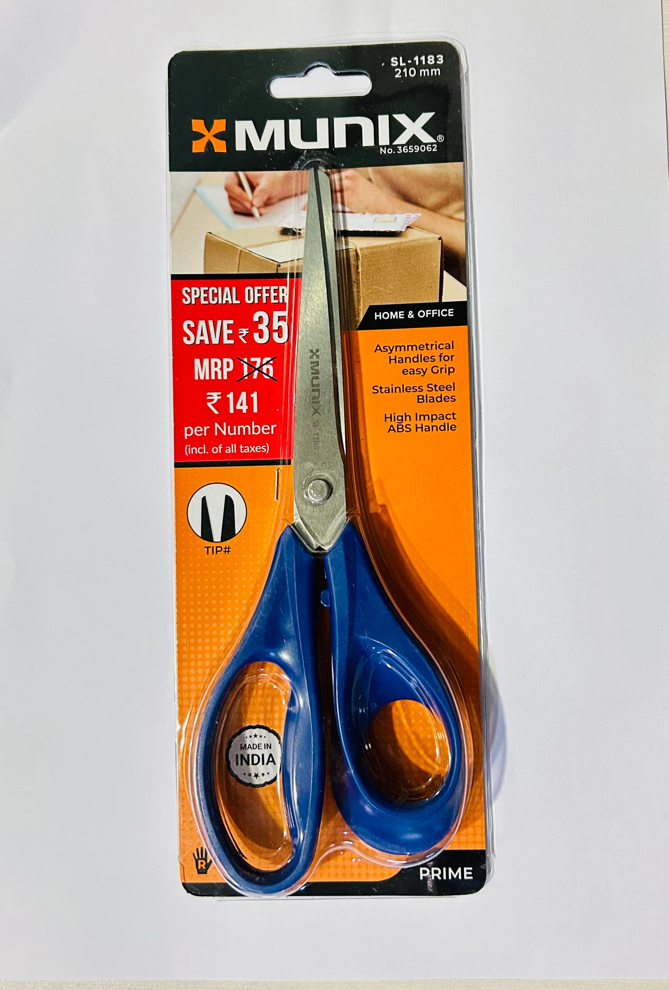 3917 Munix SL-1183 210 mm / 8.2" Stainless Steel Scissors | Pointed Tip with Shock Proof Body | Ergonomic & Comfortable Handles - Image 4