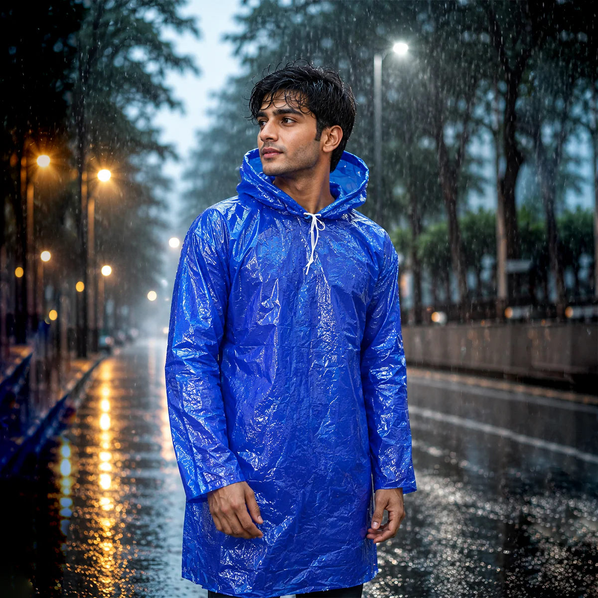 A06581 TARPAULIN Waterproof Unisex Rain Poncho with Hood – Free Size - Image 3