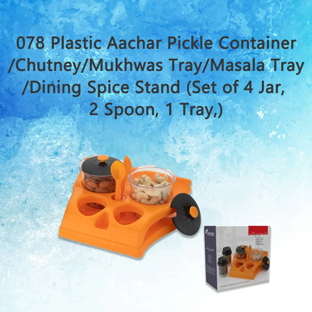 0078 Plastic Aachar Pickle Container/Chutney/Mukhwas Tray/Masala Tray/Dining Spice Stand (Set of 4 Jar, 2 Spoon, 1 Tray,) - Image 2
