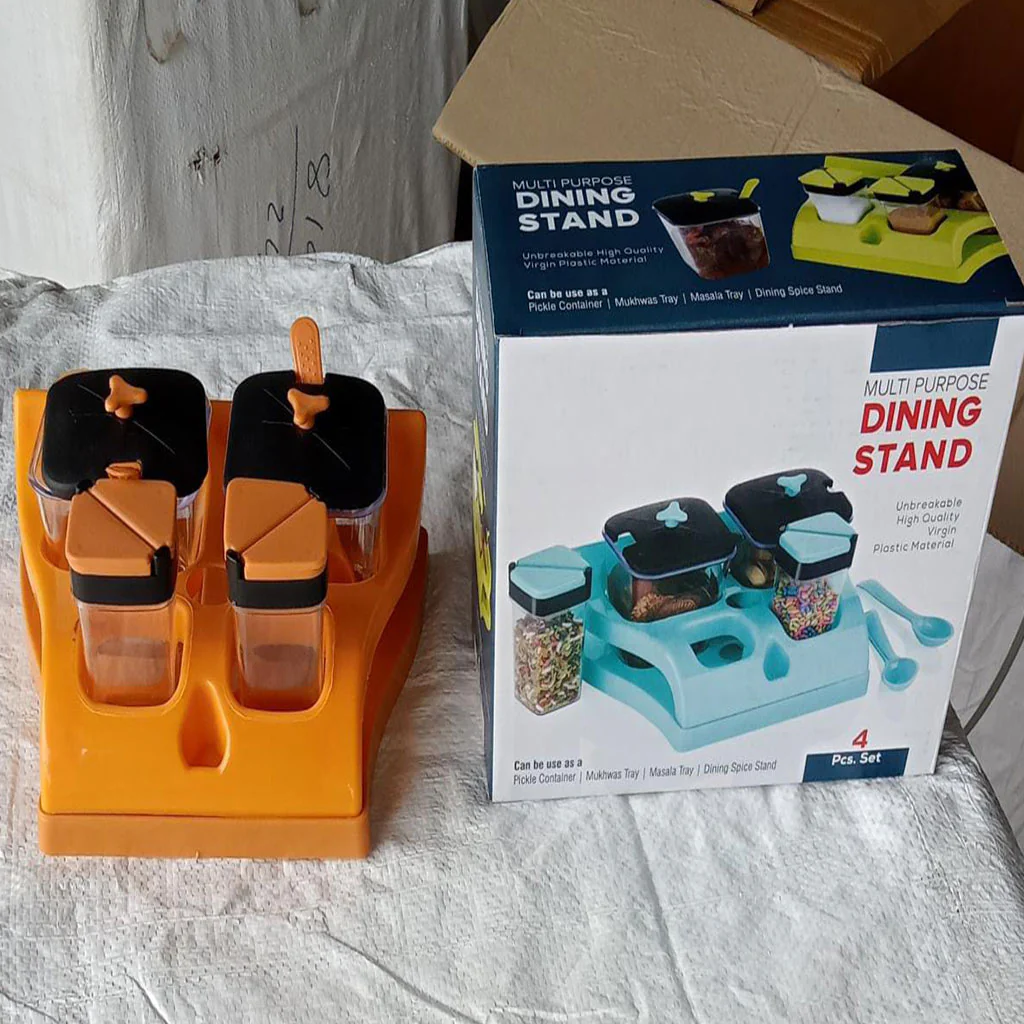 0078 Plastic Aachar Pickle Container/Chutney/Mukhwas Tray/Masala Tray/Dining Spice Stand (Set of 4 Jar, 2 Spoon, 1 Tray,) - Image 4