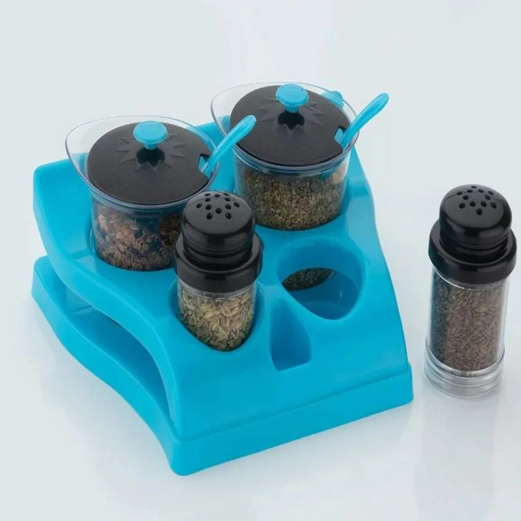 0078 Plastic Aachar Pickle Container/Chutney/Mukhwas Tray/Masala Tray/Dining Spice Stand (Set of 4 Jar, 2 Spoon, 1 Tray,) - Image 5