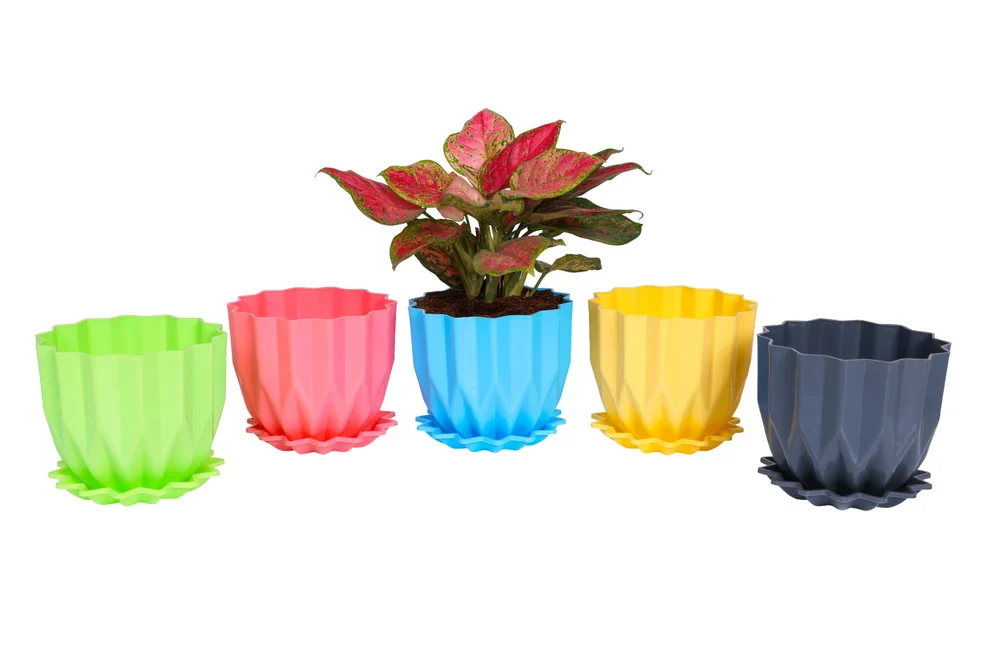 AM3632 Cammy Plastic Star Flower Pots with Tray Multicolor 1 Pcs - Image 4