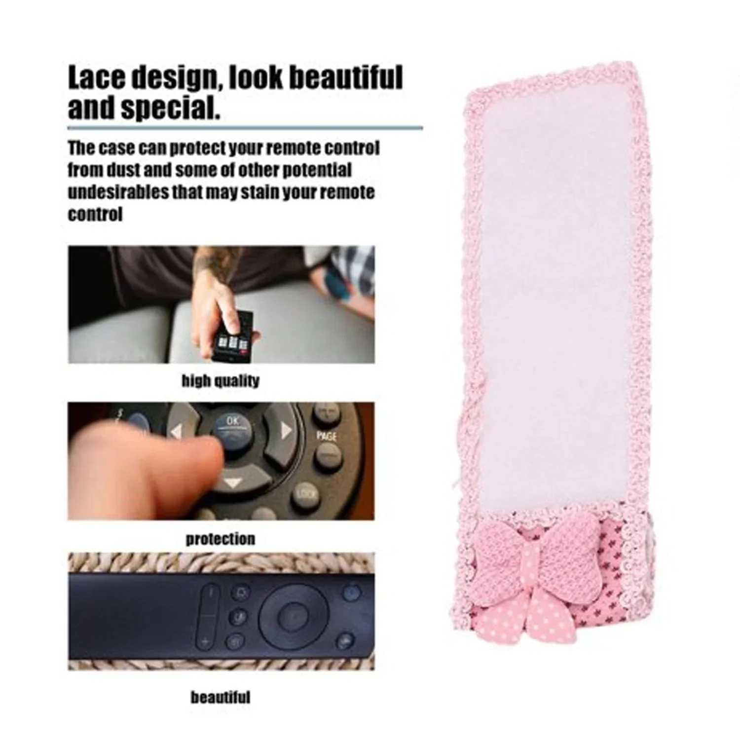 AM3616 Fancy Cartoon Bow Fabric Lace Remote Cover 3pcs set - Image 4