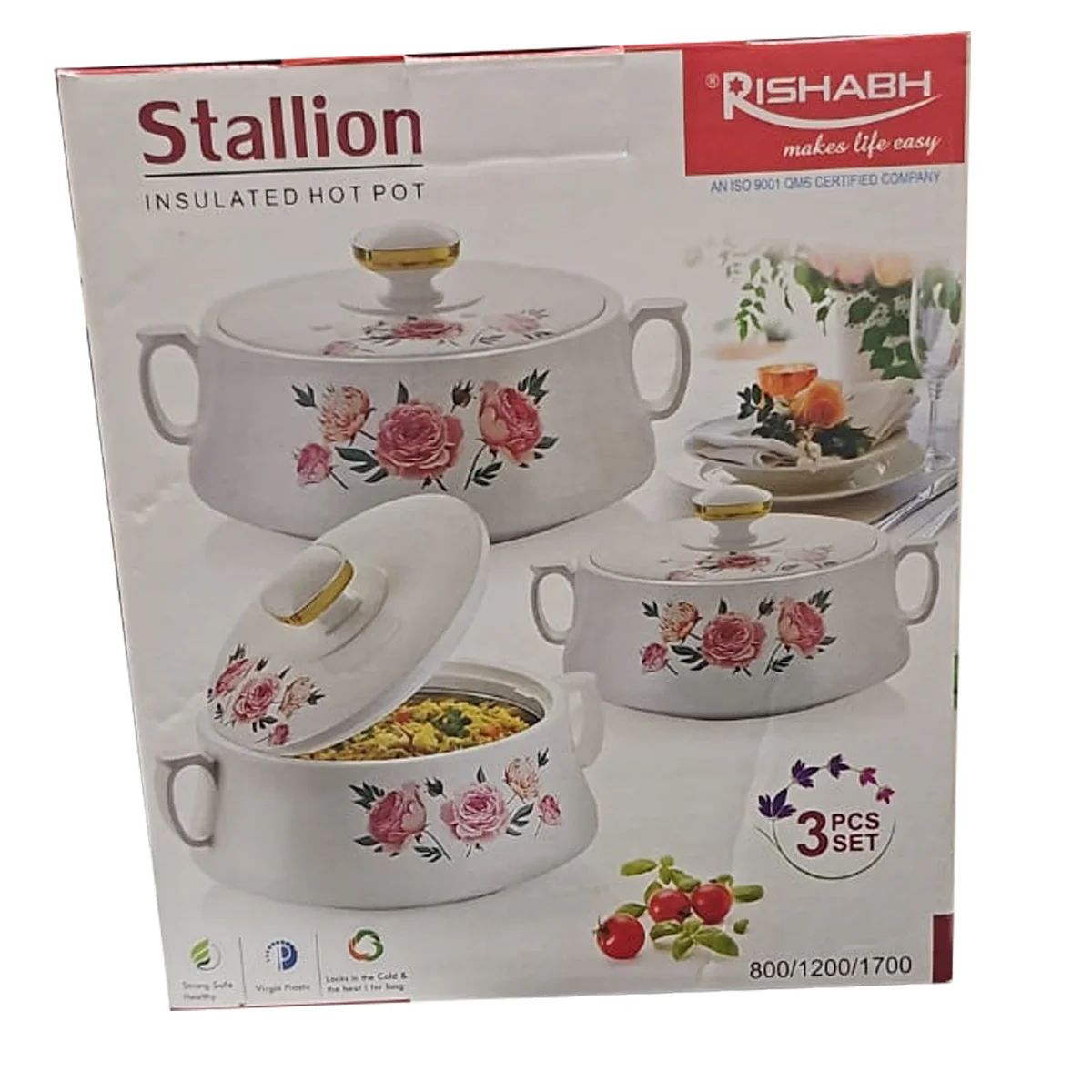 AM0647 RISHABH Stallion Insulated Serving Casserole, 800ml, 1200ml, 1700ml, Set of 3 - Image 4