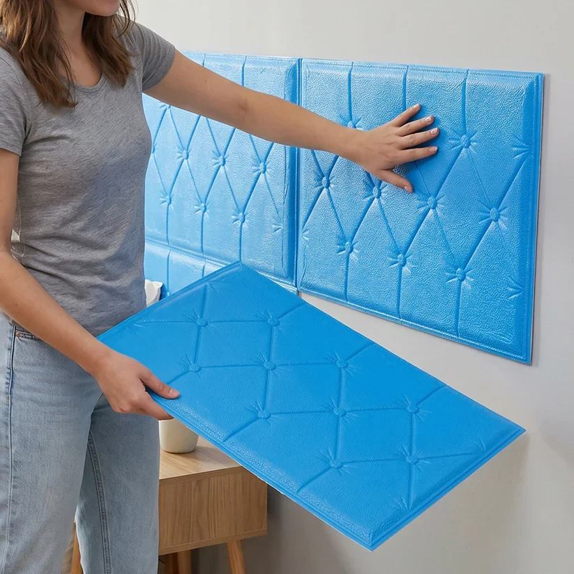 16005 Self Adhesive 3D Foam Wall Panel Cushion Wallpaper (1 Pc, Blue, 69x35 Cm) - Image 3