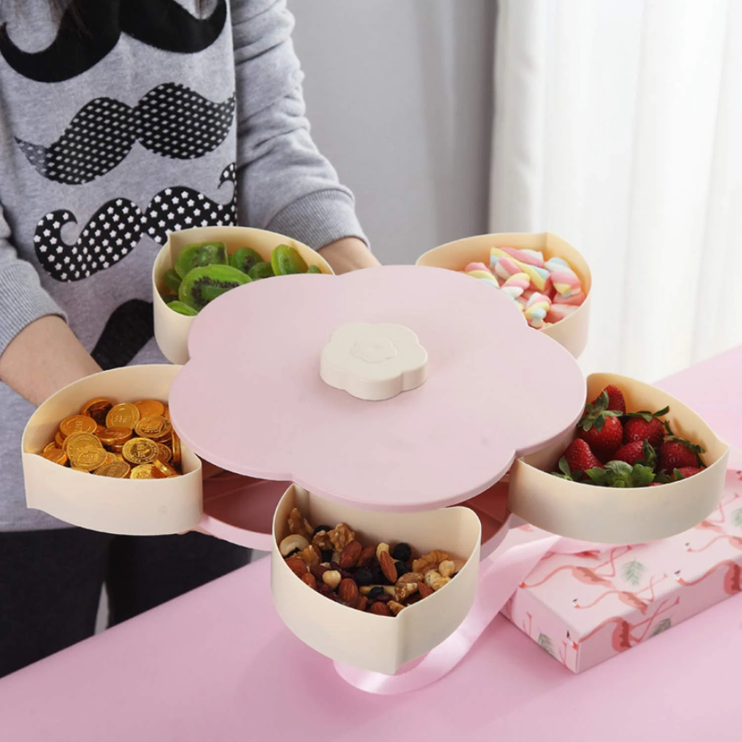 0634 Plastic Smart Candy Box Serving Rotating Tray Spice Storage - Image 3