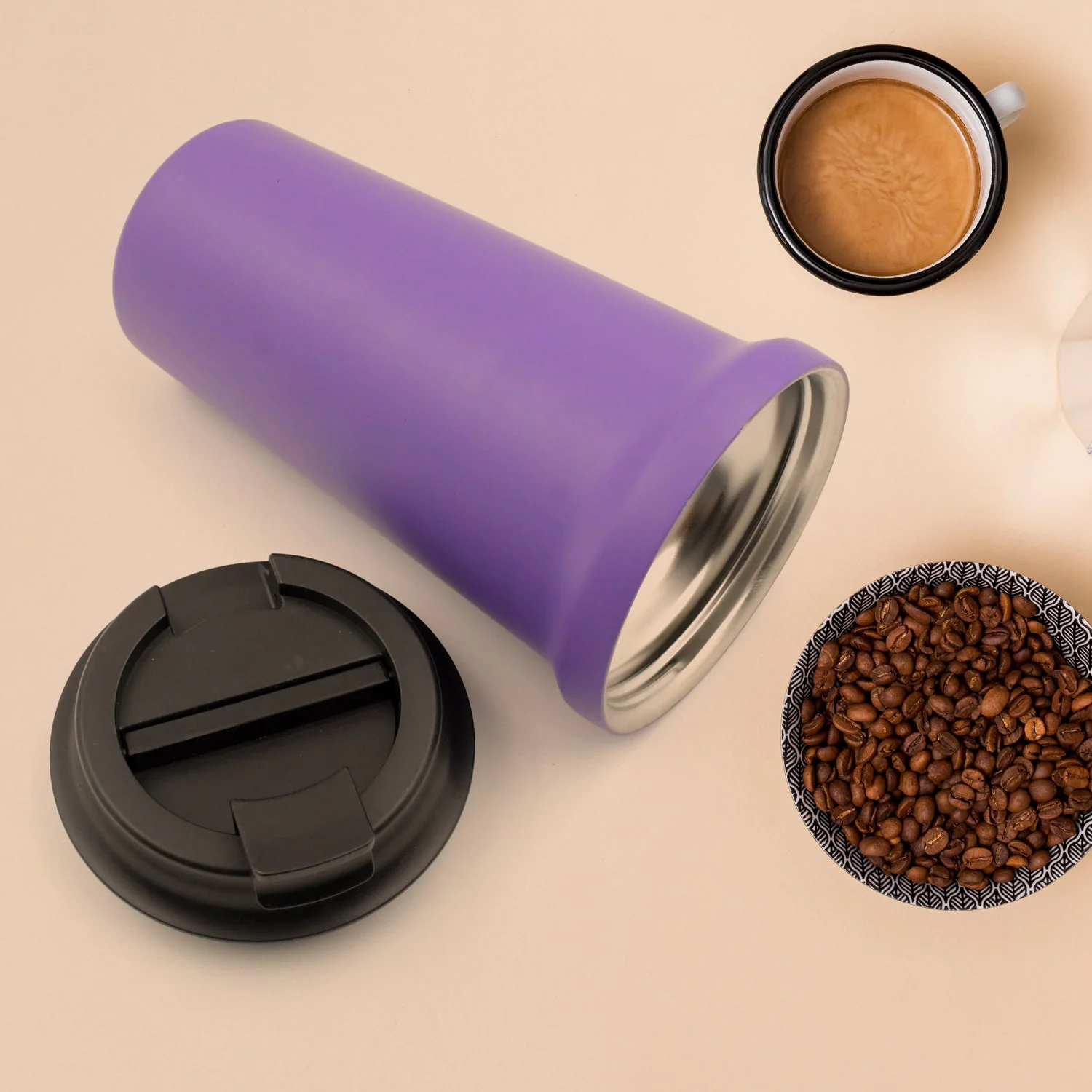 12510 Inside Stainless Steel & Outside Plastic Vacuum Insulated  Insulated Coffee Cups Double Walled Travel Mug, Car Coffee Mug with Leak Proof Lid Reusable Thermal Cup for Hot Cold Drinks Coffee, Tea (1 Pc 450ML) - Image 3