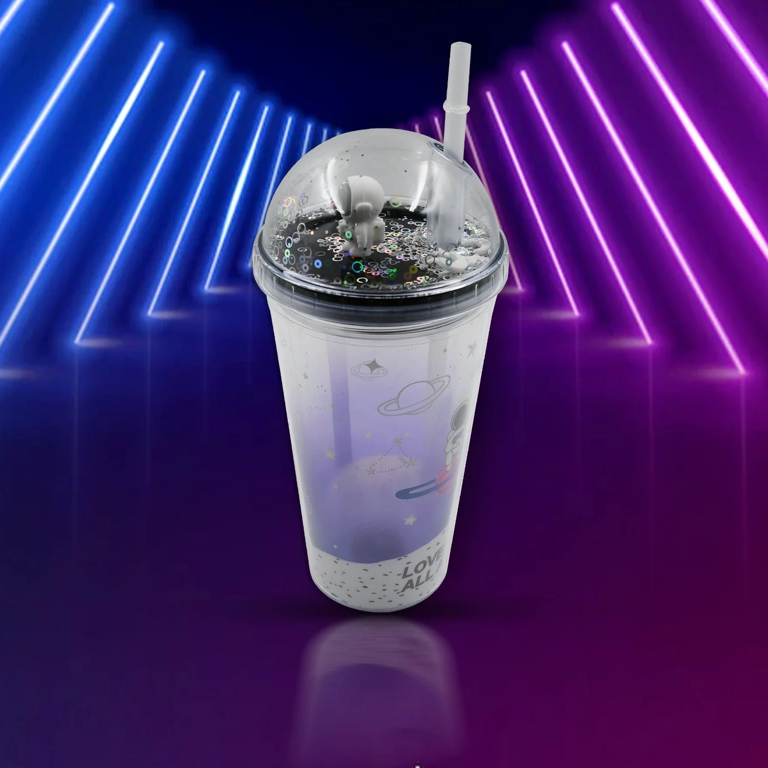 6883B  LED Glow Light, Design Printed Insulated Double Wall Plastic Tumbler Cups With Straws 13oz Theming Astronaut in Space Travel Tumbler Freezer Mug Drinking Cups for Boys and Girls School/Tuition/Gym/ Picnic (Pack Of 1) - Image 4