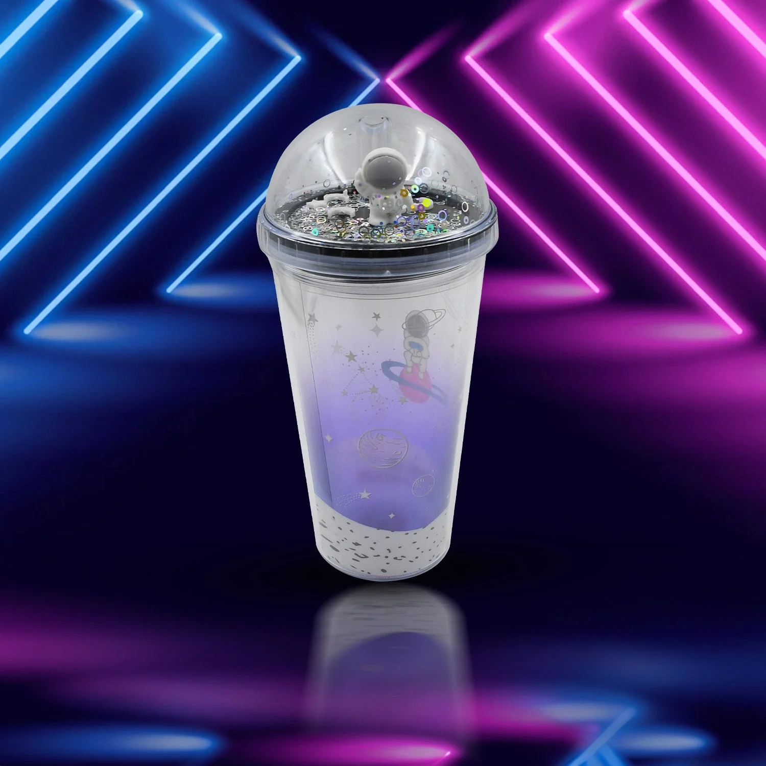 6883B  LED Glow Light, Design Printed Insulated Double Wall Plastic Tumbler Cups With Straws 13oz Theming Astronaut in Space Travel Tumbler Freezer Mug Drinking Cups for Boys and Girls School/Tuition/Gym/ Picnic (Pack Of 1) - Image 7