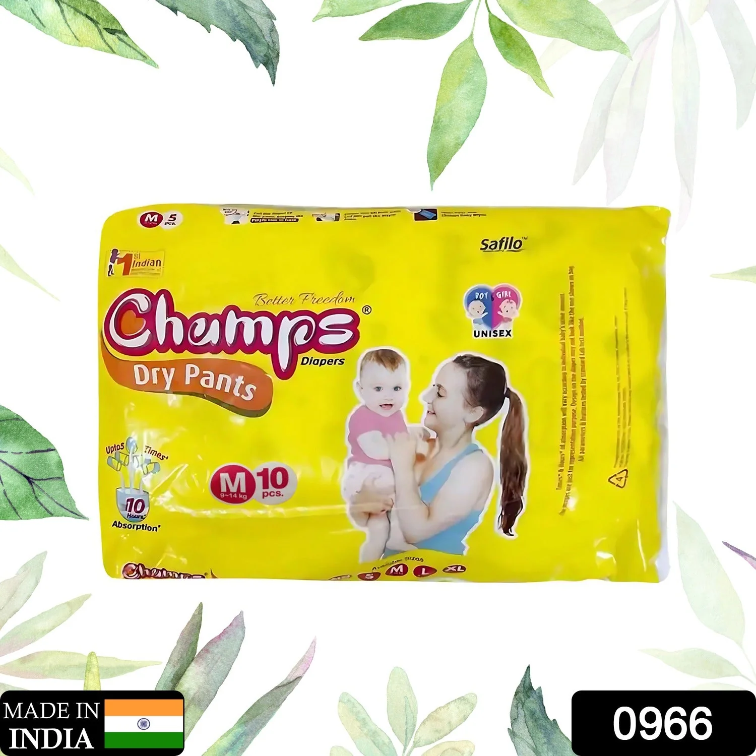 0966 Medium Champs Dry Pants Style Diaper- Medium (10 pcs) Best for Travel  Absorption, Champs Baby Diapers, Champs Soft and Dry Baby Diaper Pants (M, 10 Pcs ) - Image 2