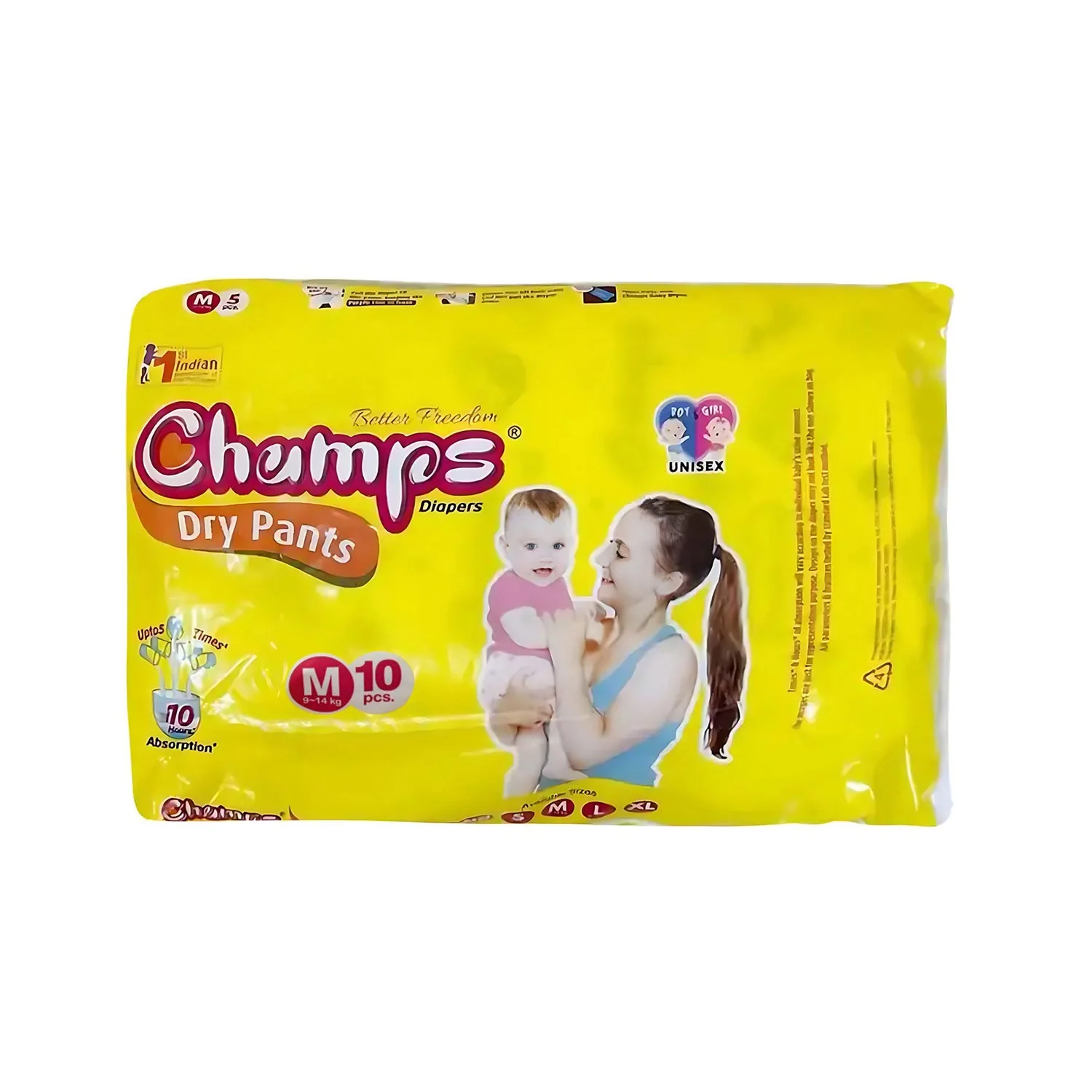0966 Medium Champs Dry Pants Style Diaper- Medium (10 pcs) Best for Travel  Absorption, Champs Baby Diapers, Champs Soft and Dry Baby Diaper Pants (M, 10 Pcs ) - Image 4