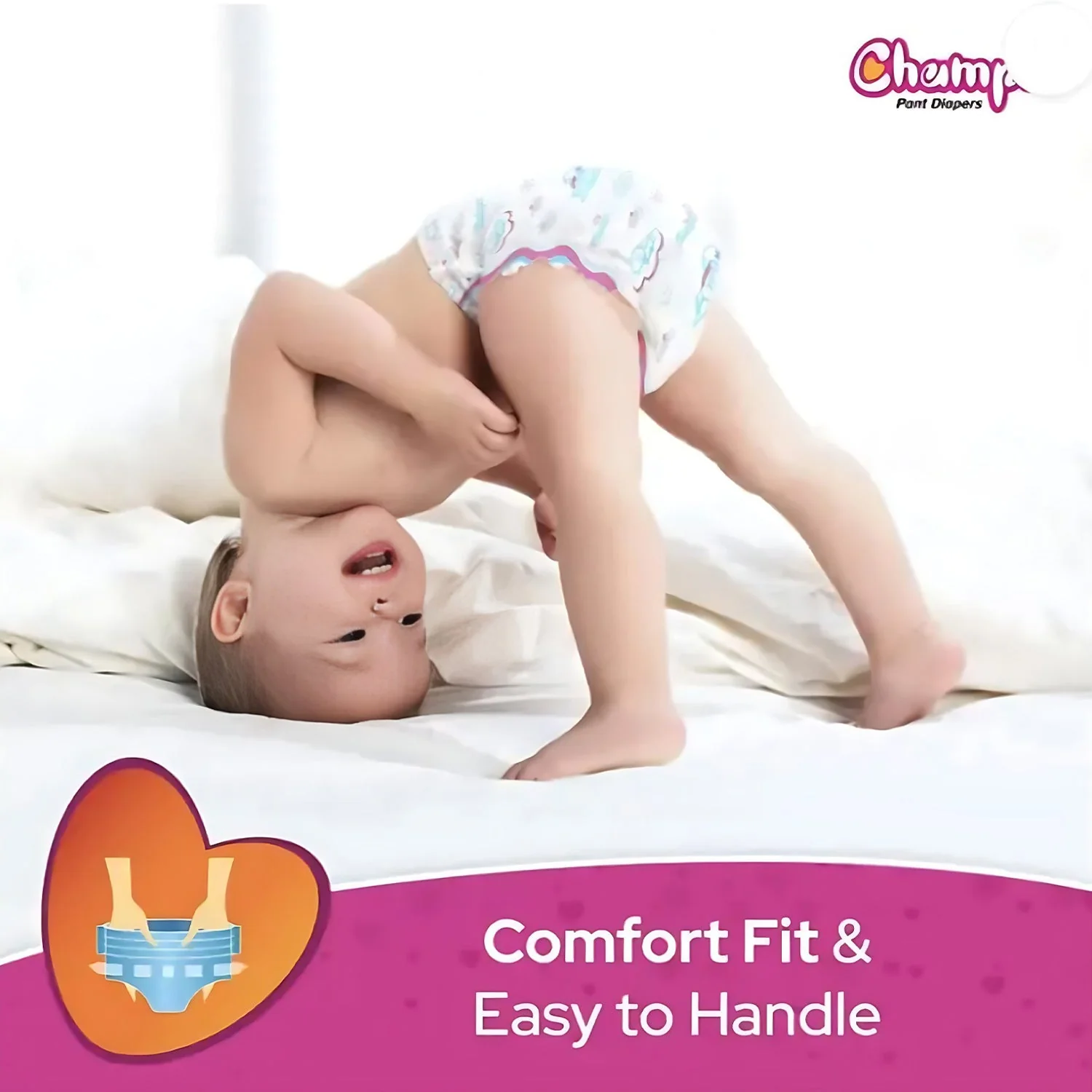 0966 Medium Champs Dry Pants Style Diaper- Medium (10 pcs) Best for Travel  Absorption, Champs Baby Diapers, Champs Soft and Dry Baby Diaper Pants (M, 10 Pcs ) - Image 5