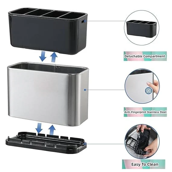 AM3412 Stainless Steel Cultlery Bucket Kitchen Utensil Holder - Image 5