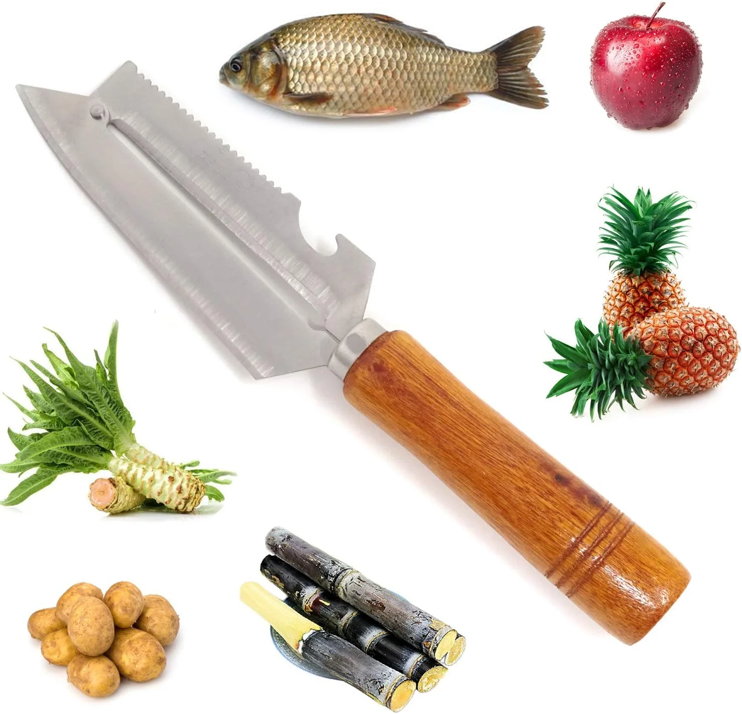AM3714 Multifunctional SS Wooden Handle Knife Fruits Peeler With Opener 1 Pcs - Image 2