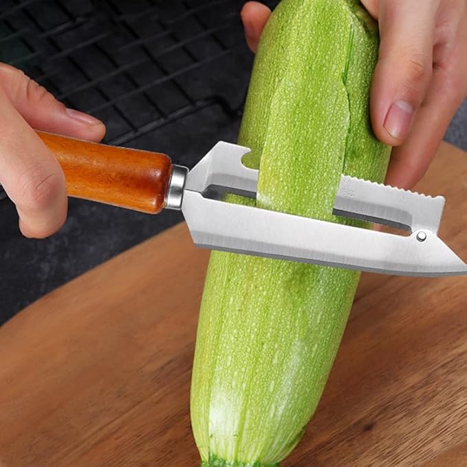 AM3714 Multifunctional SS Wooden Handle Knife Fruits Peeler With Opener 1 Pcs - Image 3