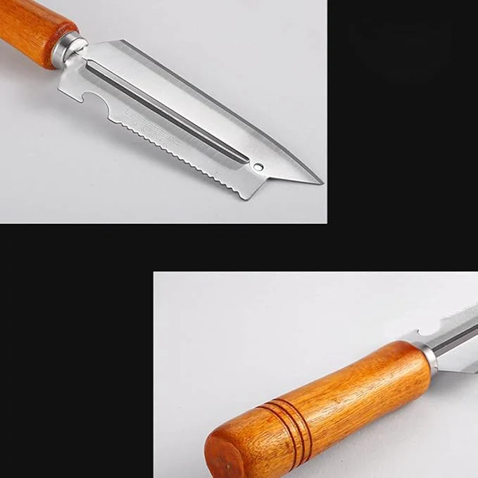 AM3714 Multifunctional SS Wooden Handle Knife Fruits Peeler With Opener 1 Pcs - Image 9