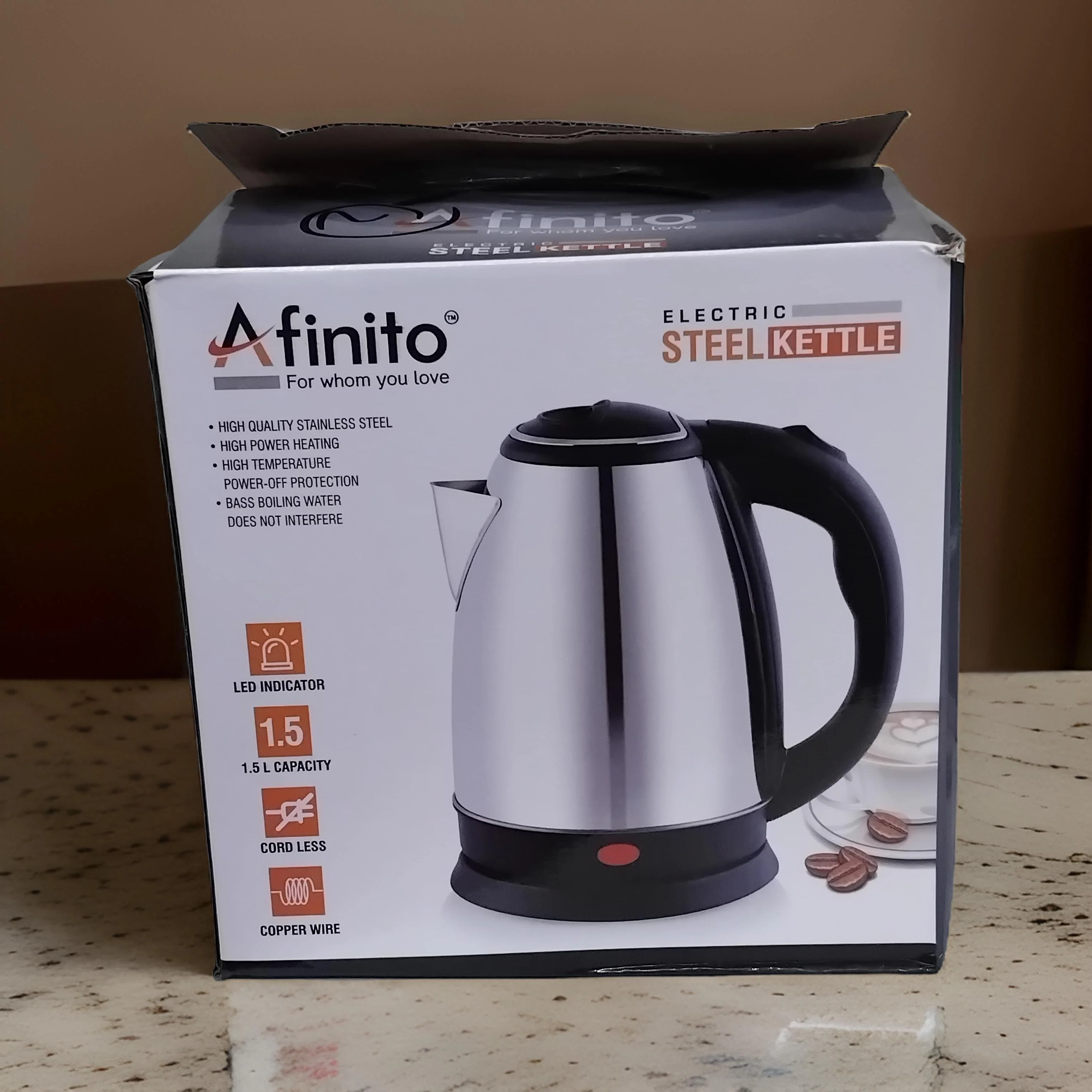 AM2893 Stainless Steel Electric Kettle, Detachable 360 Degree Connector Water Boiler Beverage Maker 1.5 L, Silver) - Image 2