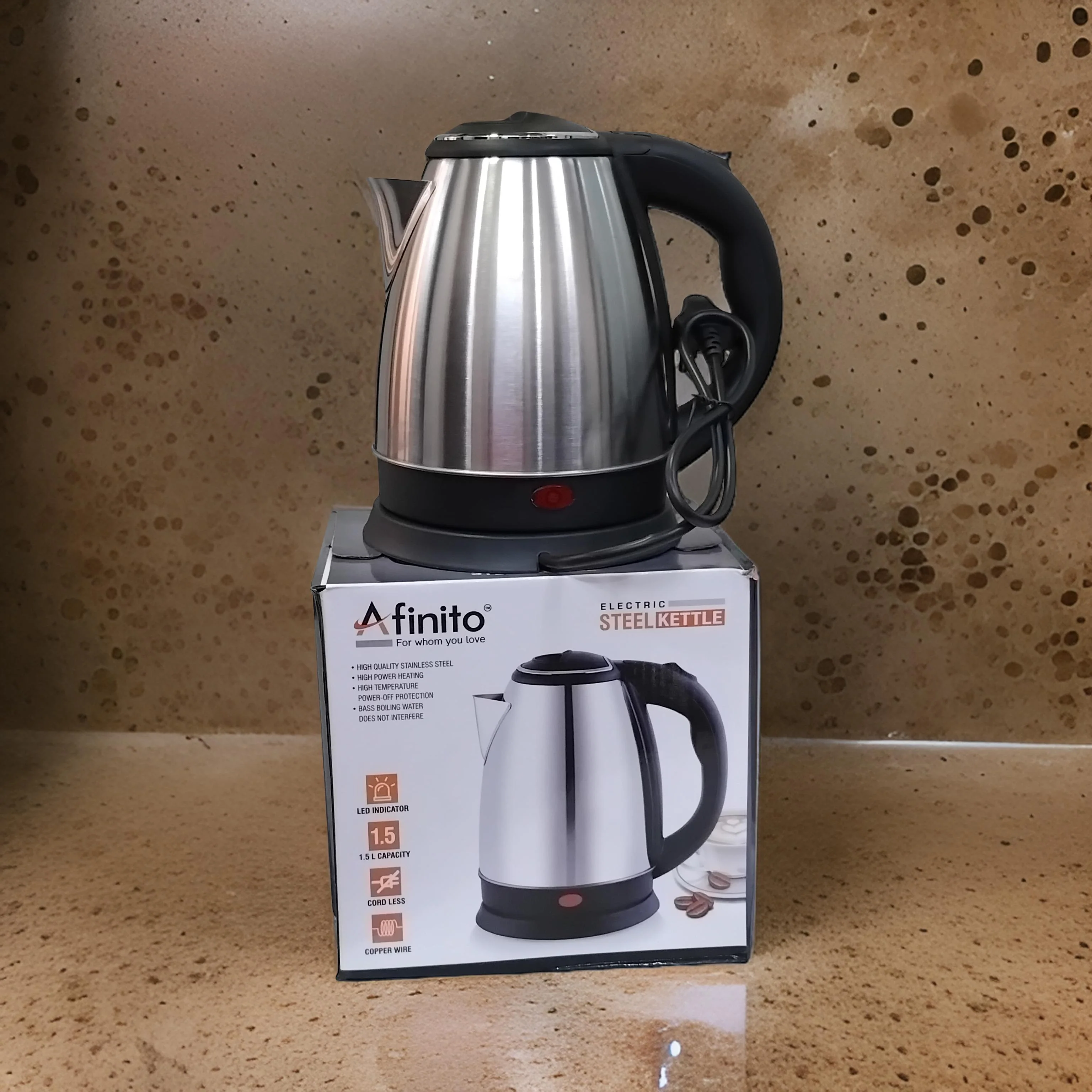 AM2893 Stainless Steel Electric Kettle, Detachable 360 Degree Connector Water Boiler Beverage Maker 1.5 L, Silver) - Image 4