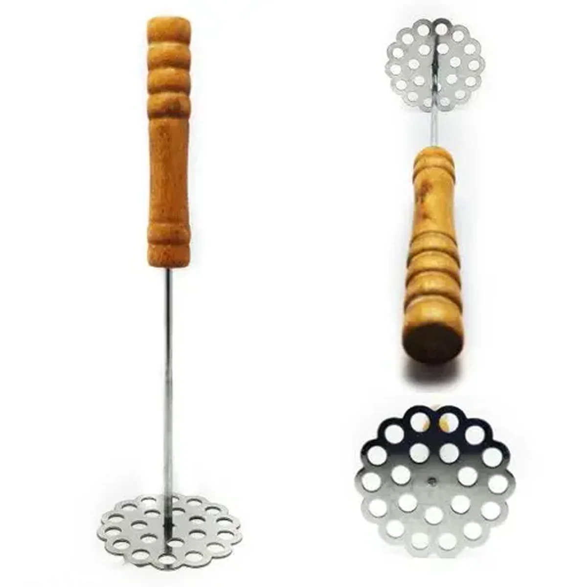 AM5664 Stainless Steel Potato Masher With Wooden Handle - Image 3