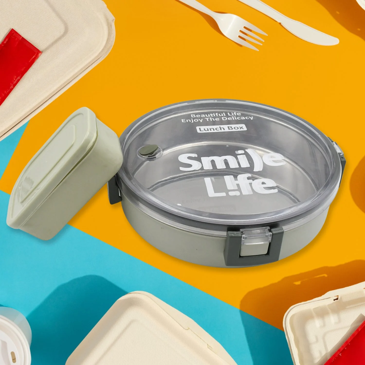 5584 Miracle Stainless Steel Round Lunch Box, with Small Plastic Box Insert Leak Proof Lunch Box with Transparent lid, Lunch Box for Kids & Adults for School, Office (450 ML + 250 ML Approx) - Image 3