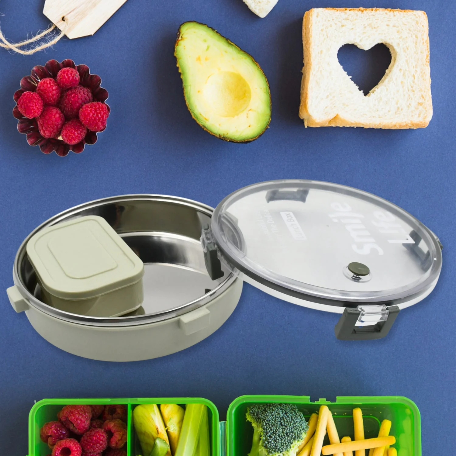 5584 Miracle Stainless Steel Round Lunch Box, with Small Plastic Box Insert Leak Proof Lunch Box with Transparent lid, Lunch Box for Kids & Adults for School, Office (450 ML + 250 ML Approx) - Image 6