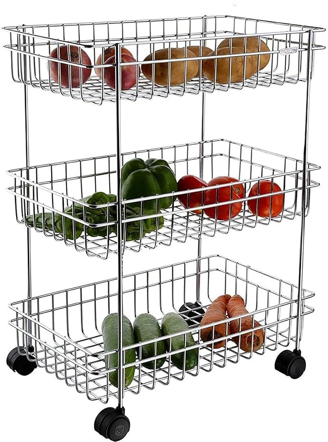 AM3356 Stainless Steel Vegetable Storage Rack Shelf Trolley 3 Layer - Image 2