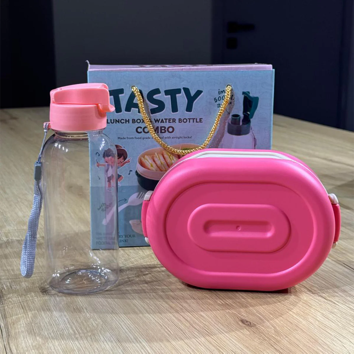 AM6659 Tasty Lunch Box Set with Water Bottle, 2 Compartments, Leak-Proof Design (Multicolour) - Image 5