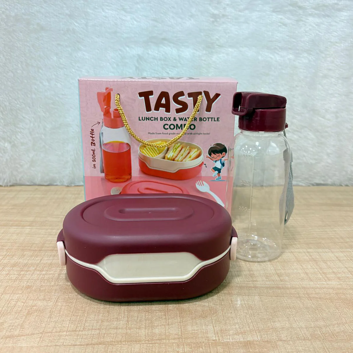 AM6659 Tasty Lunch Box Set with Water Bottle, 2 Compartments, Leak-Proof Design (Multicolour) - Image 6