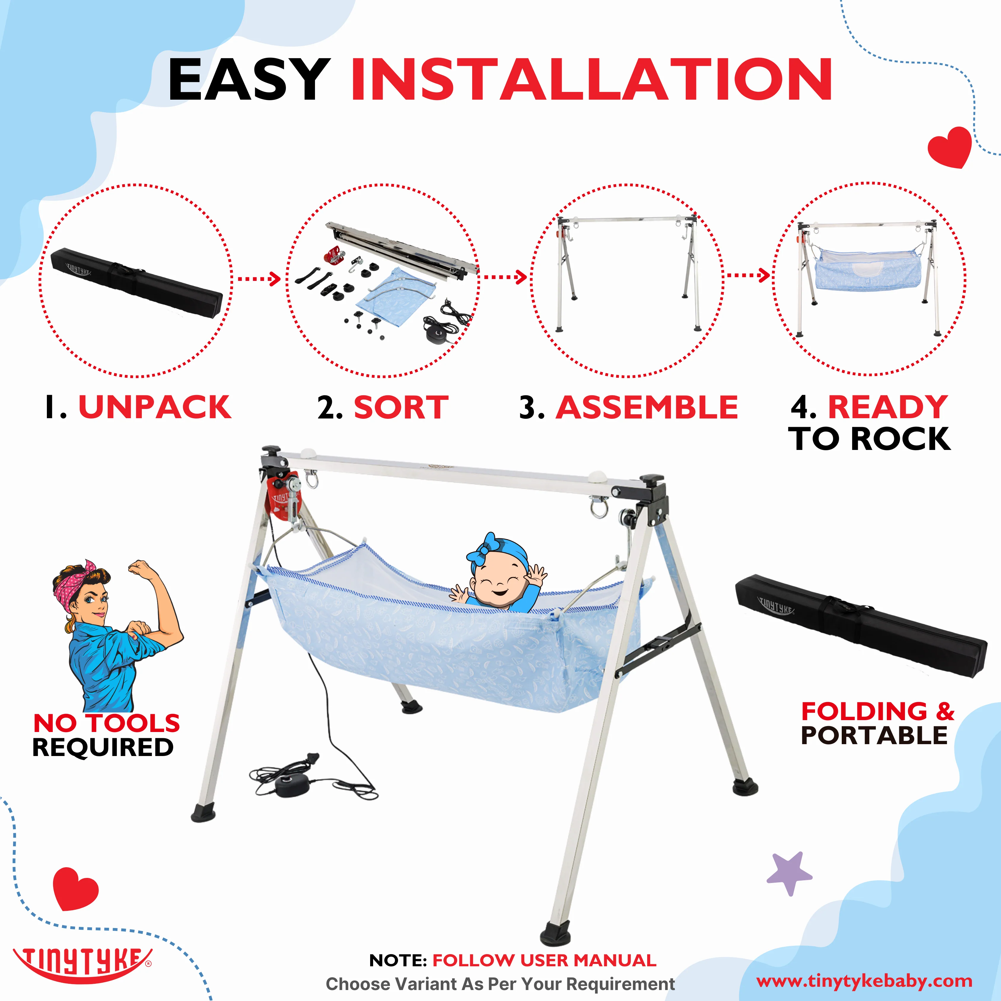 AM6459 TinyTyke- Automatic Baby Cradle Square Pipe - Semi Foldable (A-4S) - Image 6