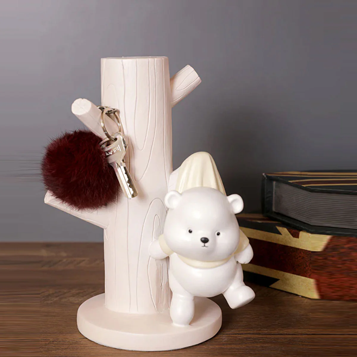 TM0014 Cute White Bear and Tree Trunk Jewelry,Key,Ring Holder Stand - Image 2