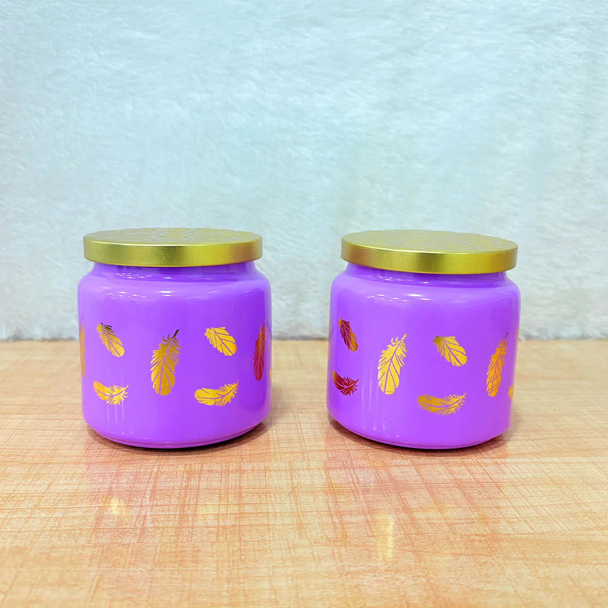 TM0077 Wonder Lime Green Feather Design Decorative Jar with Gold Lid - 2pc - Image 4