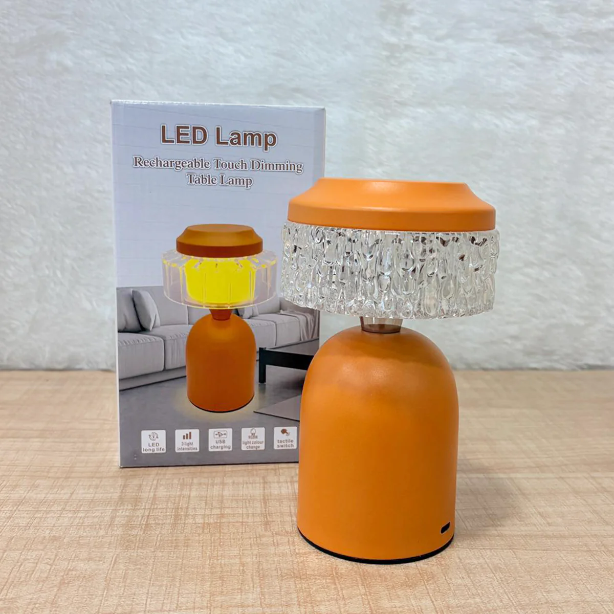 TM0095 Rechargeable Touch Dimming LED Table Lamp – 3 Color Modes & Crystal Effect Shade - Image 2