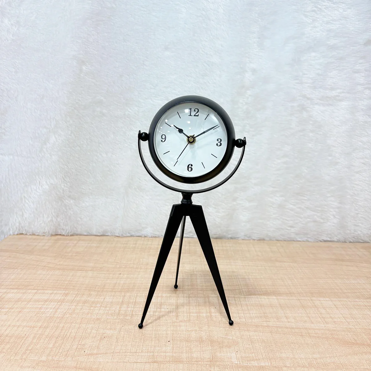 TM0111 Vintage Industrial Metal Tripod Desk Clock with Swivel Mirror Back - Small - Image 3