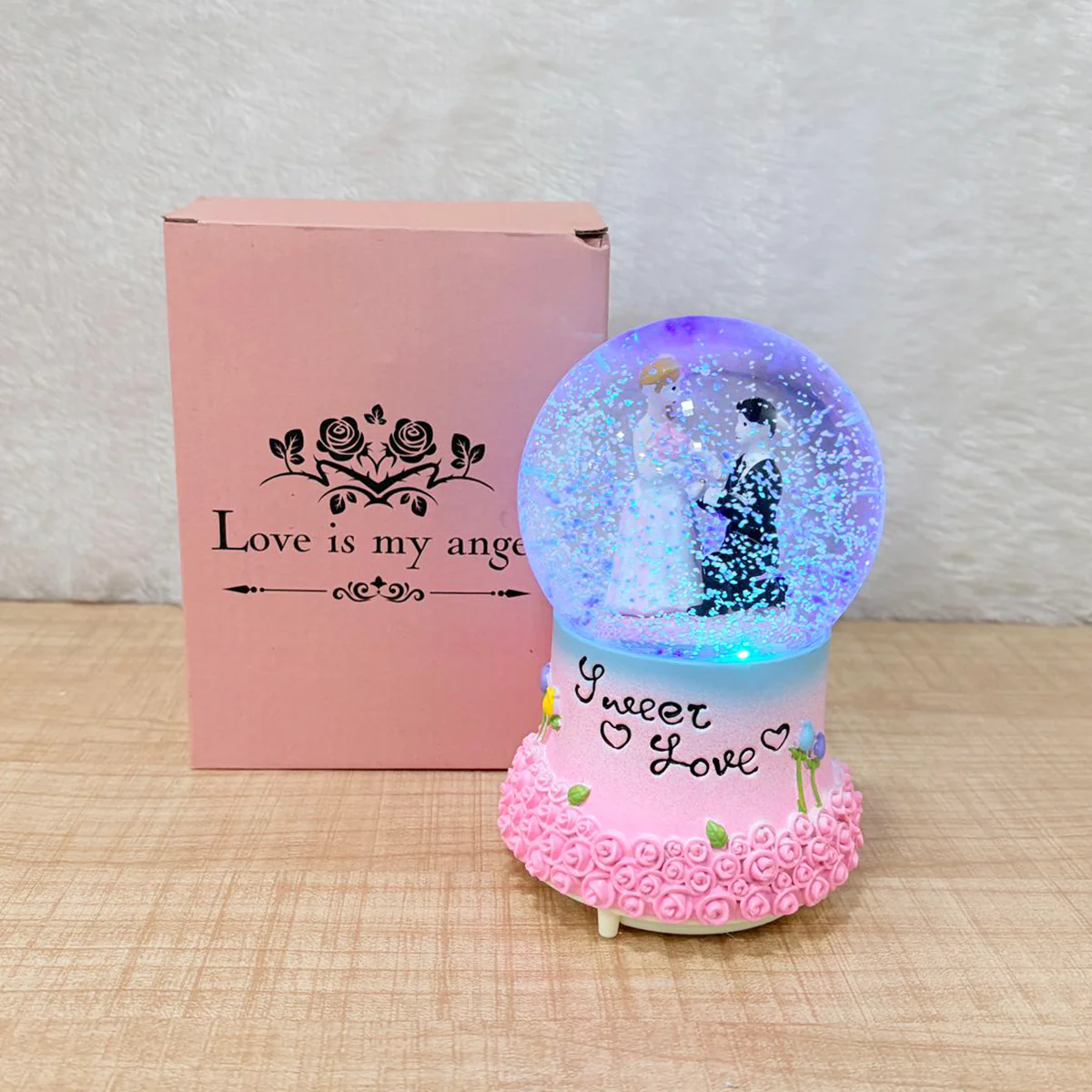 TM0119 Romantic Snow Globe - Couple Figurine with Roses Base - Pack Of 1 - Image 3