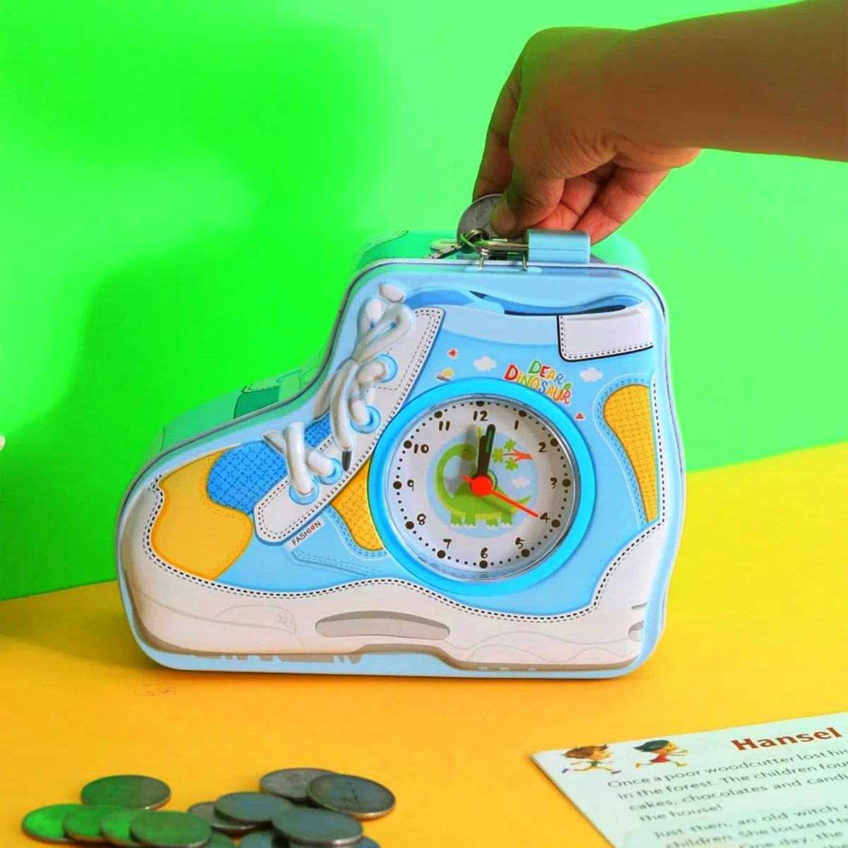 TM0157 2 in 1 Shoe Pattern Piggy Bank with Alarm Clock Set - Image 2