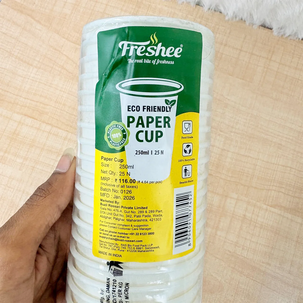 TM0189 Freshee Eco-Friendly Paper Cups (250ml) – Pack of 25 - Image 2