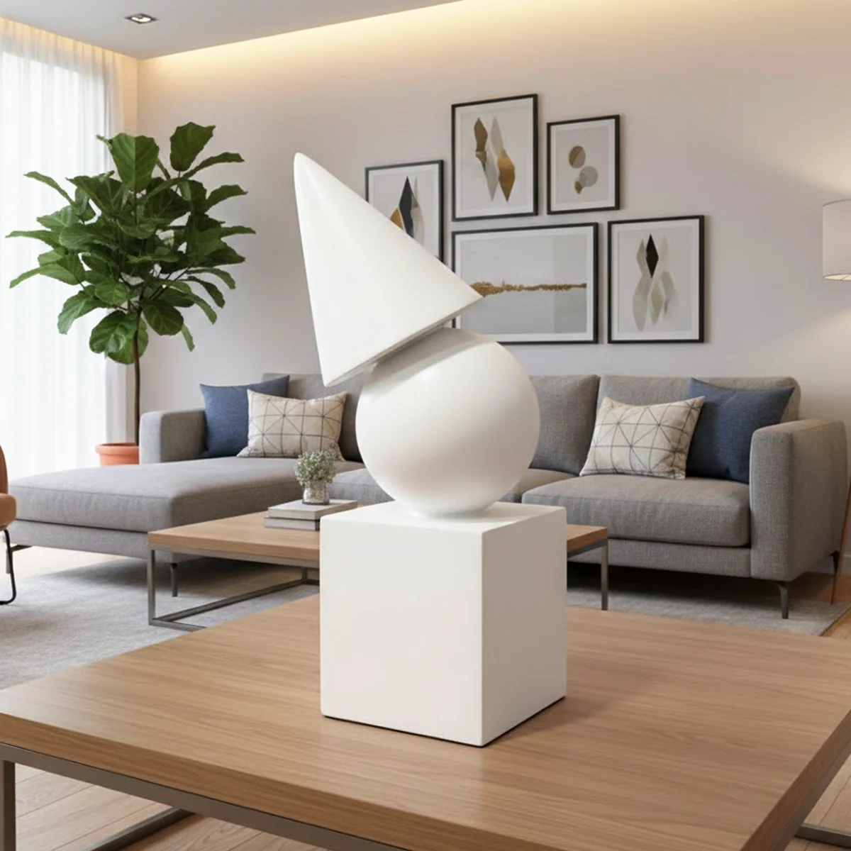 TM0198 Minimalist Matte White Geometric Totem Sculpture - Image 2