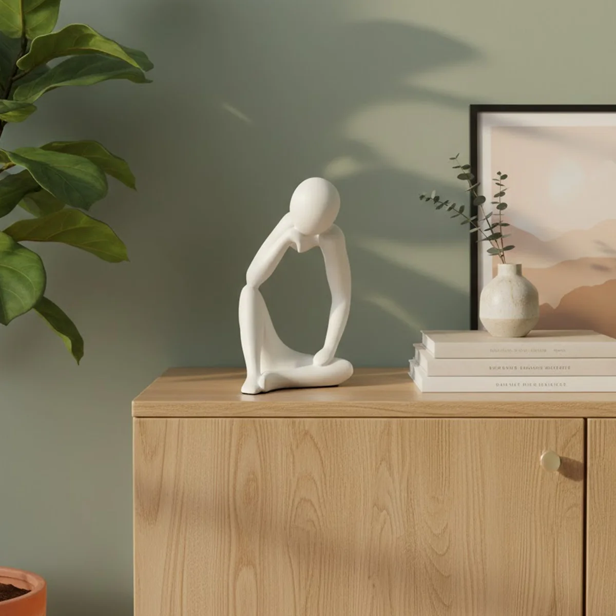 TM0199 Multi-Shape Abstract White Resin Thinker Statue - Modern Home & Office Decor - Image 4