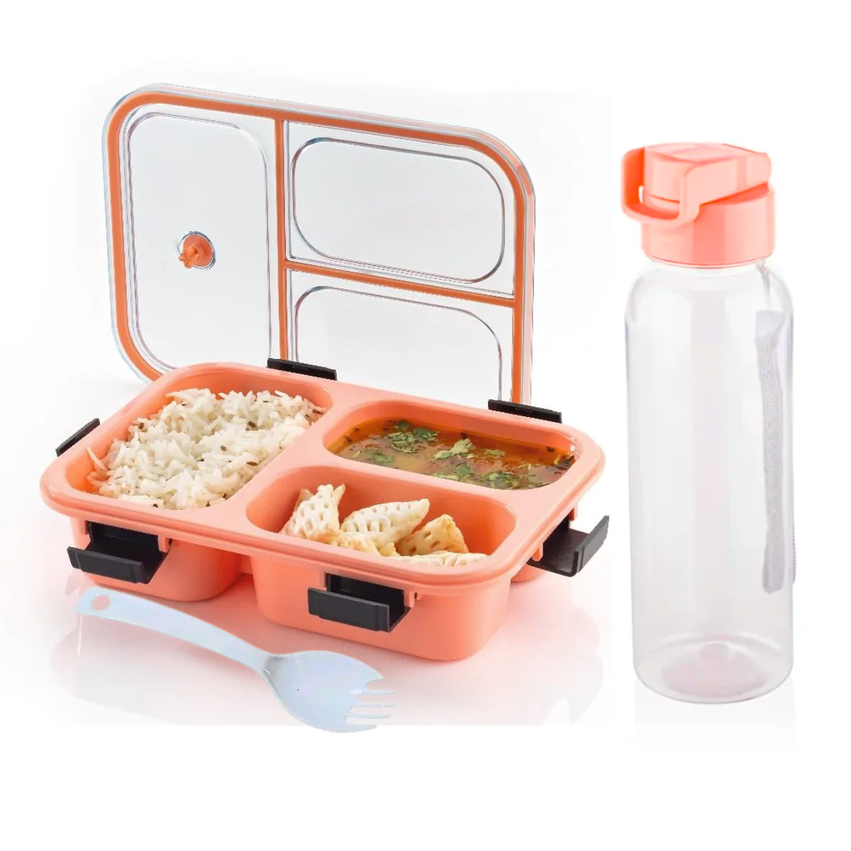 AM5603 Tokyo 3 Compartment Plastic Lunch Box with Water Bottle for Boys, Girls, School & Office Men - Image 2
