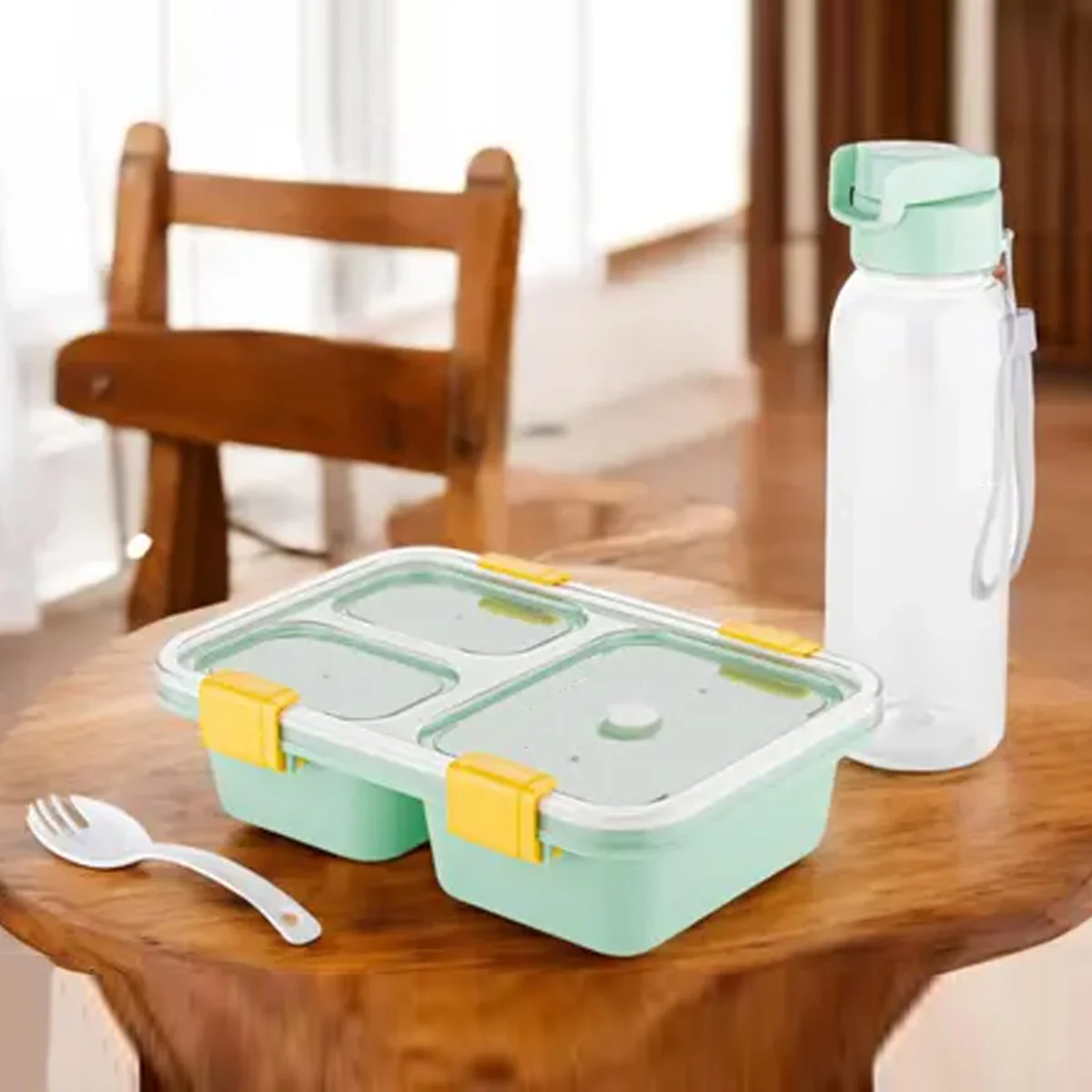 AM5603 Tokyo 3 Compartment Plastic Lunch Box with Water Bottle for Boys, Girls, School & Office Men - Image 6