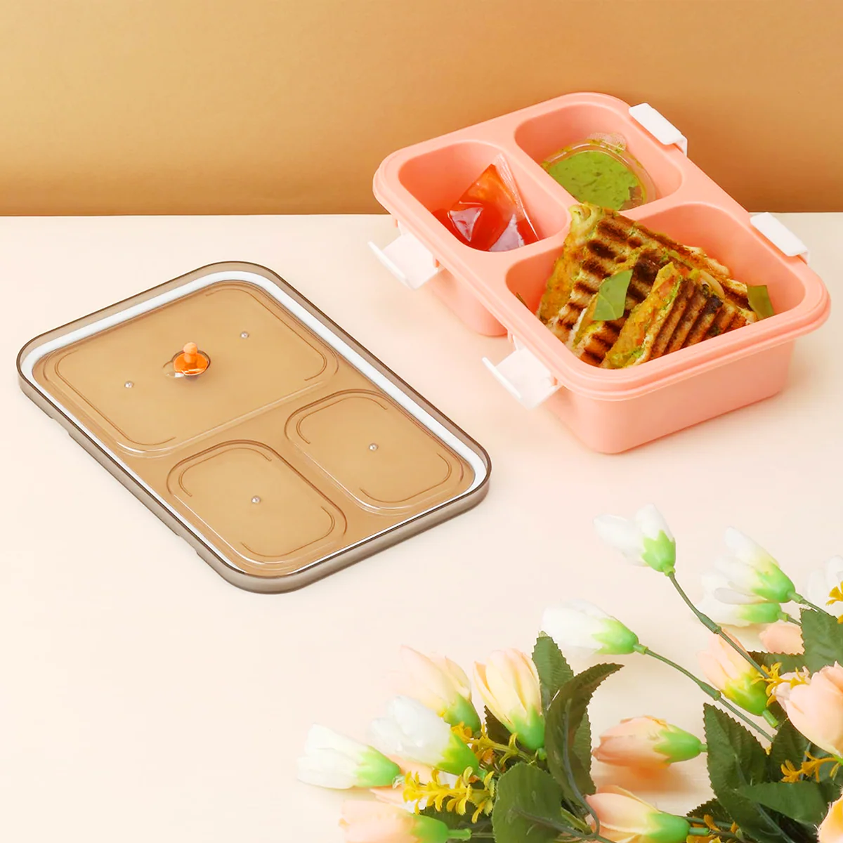 AM5603 Tokyo 3 Compartment Plastic Lunch Box with Water Bottle for Boys, Girls, School & Office Men - Image 7