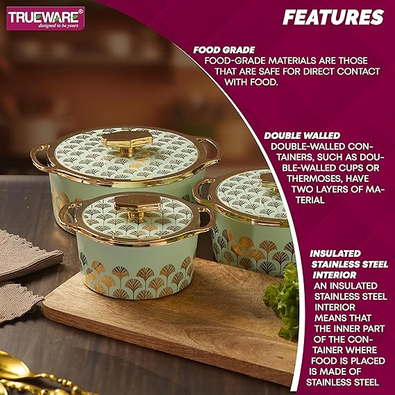 AM2409 Trueware Floraa Fine Inner Steel Casserole Set of 3 1200ml 1800ml 2800ml - Image 3