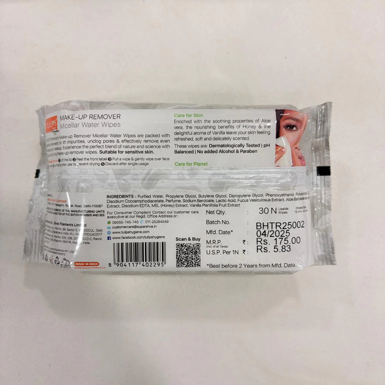 AM2936 Tulips Premium Waterproof Makeup Remover Micellar Water Wipes 30 wipes each pack Remover face, eyes & lips makeup Aloevera extracts - Image 7